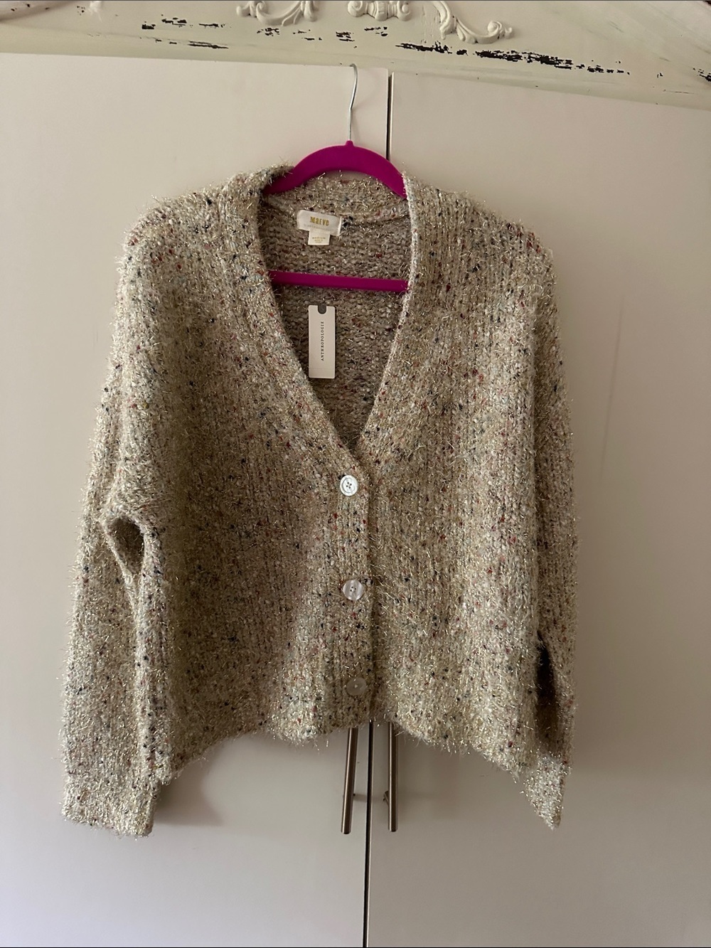 Maeve by Anthropologie Neutral Tweed Button-Front Cardigan in Oatmeal